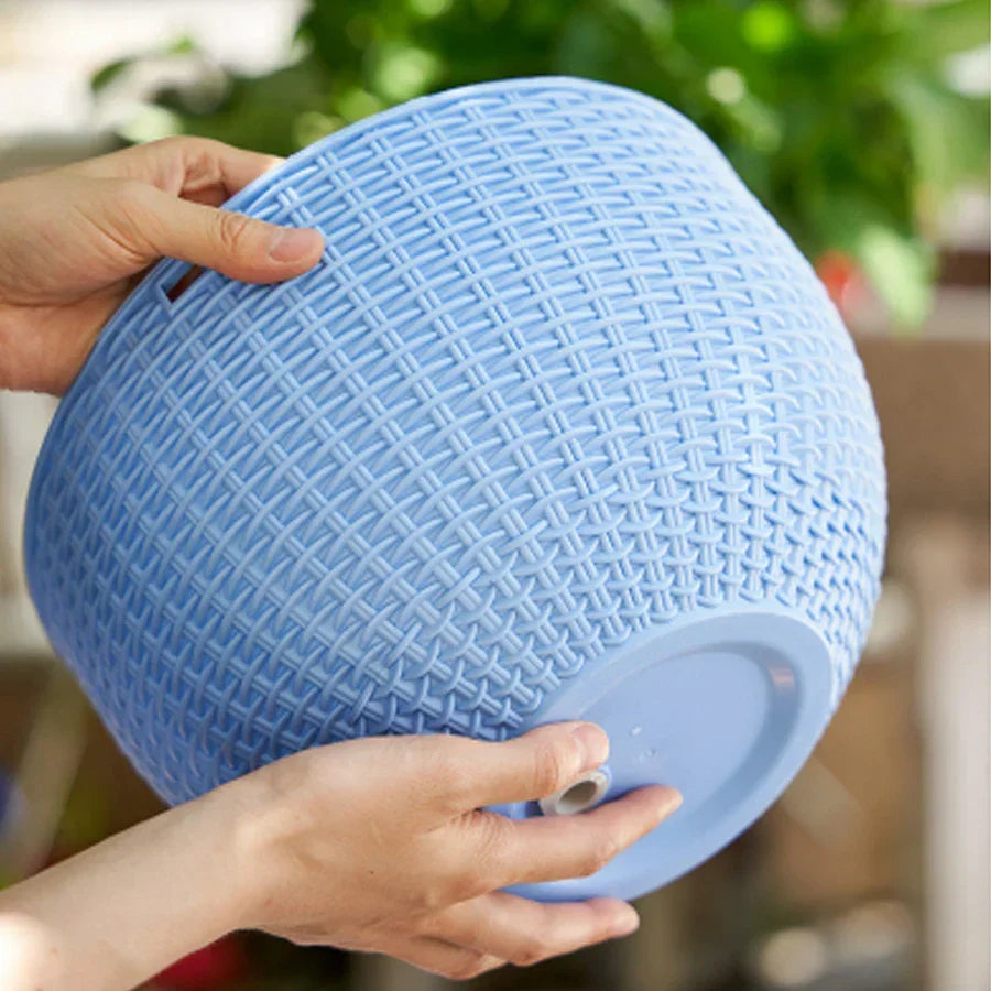 Hängetopf | Europäischer Stil | Muschelmuster und Rattan-Optik | Für Garten, Balkon und Innenbereich