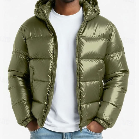 Gesteppte, beschichtete Herren-Pufferjacke mit Kapuze