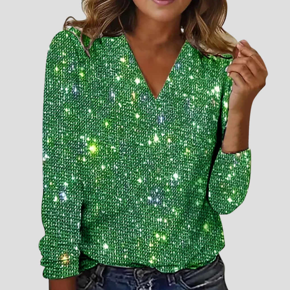 Glitzernde Paillettenbluse mit V-Ausschnitt