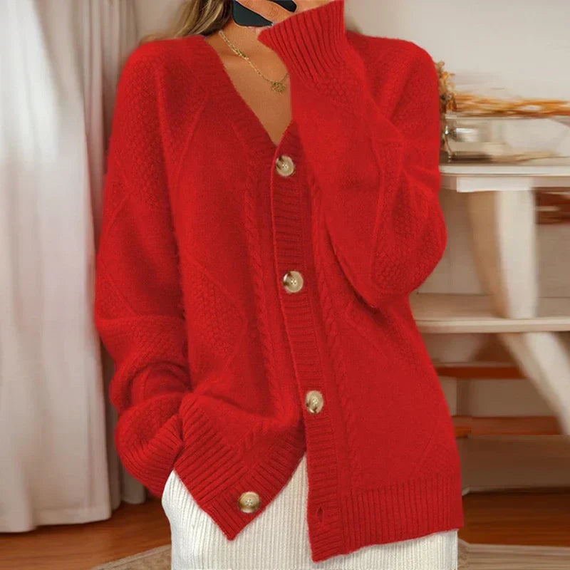 Geknöpfter Damen-Strickcardigan mit Zopfmuster