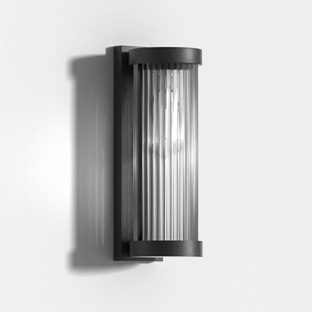 Zylindrische Solar-Aussenleuchte aus Metall und Glas