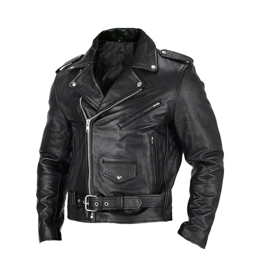 Herren-Motorradjacke mit diagonalem Reissverschluss und Gürtel