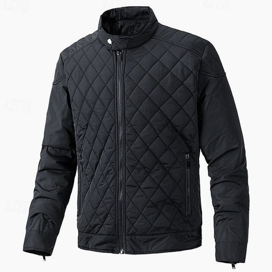 Herren-Steppjacke mit Rautenmuster, Stehkragen und Reissverschluss