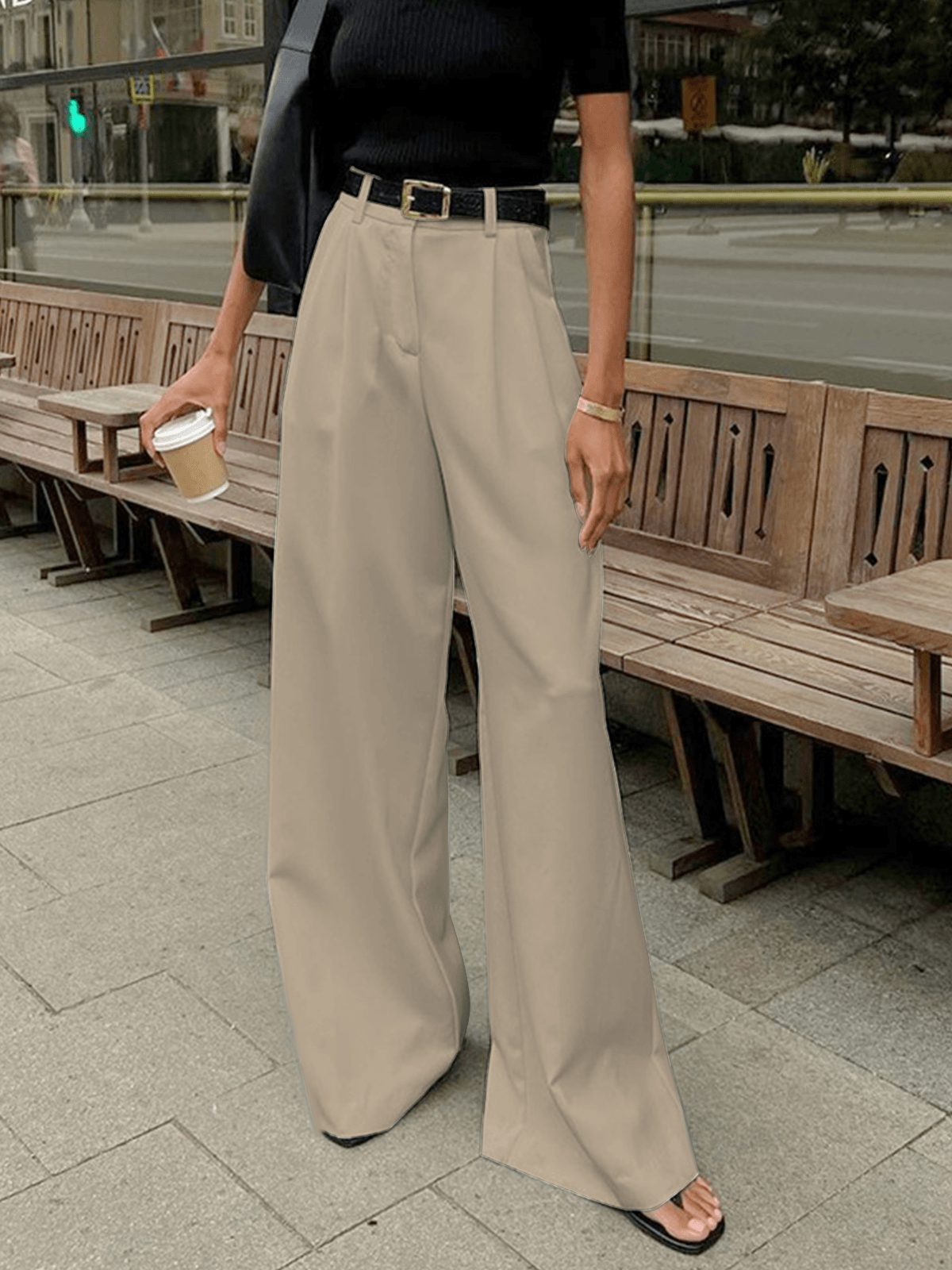 High-Waist-Bundfaltenhose mit weitem Bein für Damen