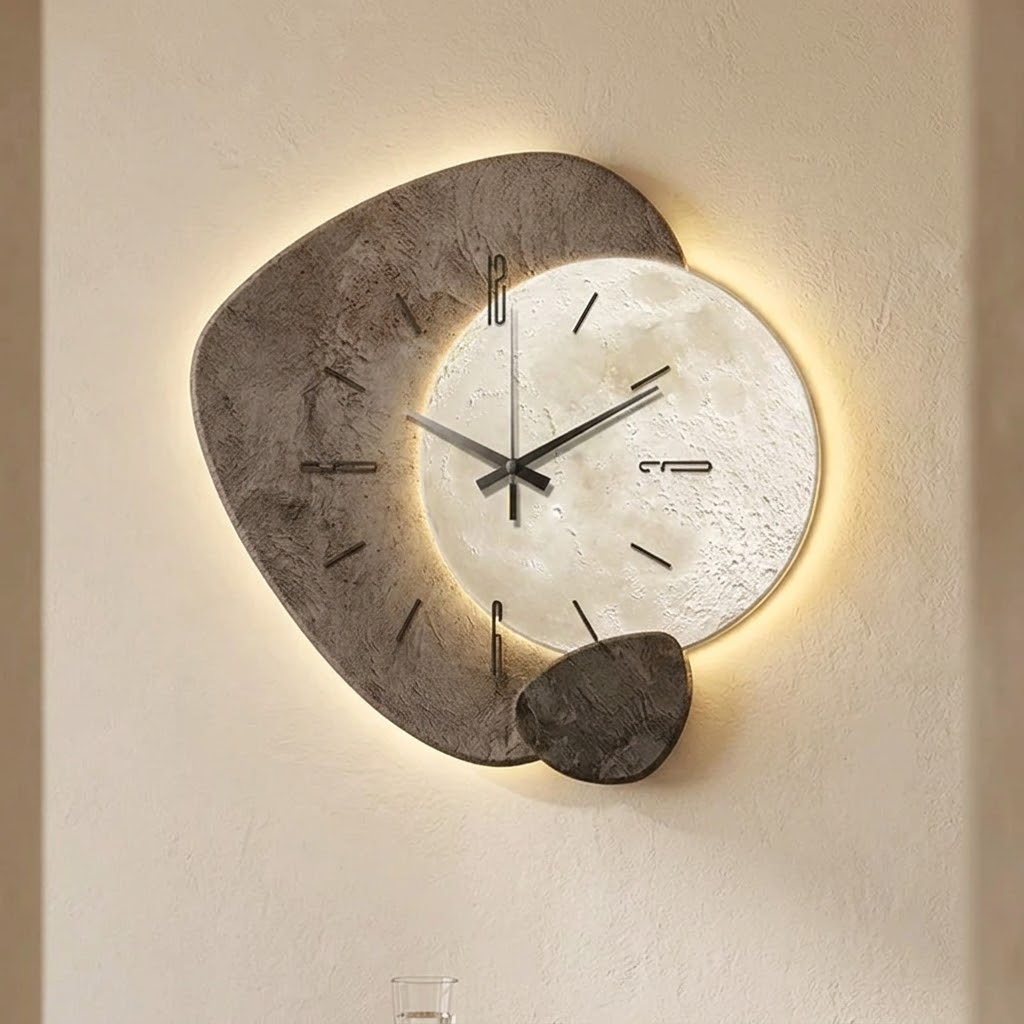 Mondschein-Wanduhr mit warmer Hintergrundbeleuchtung