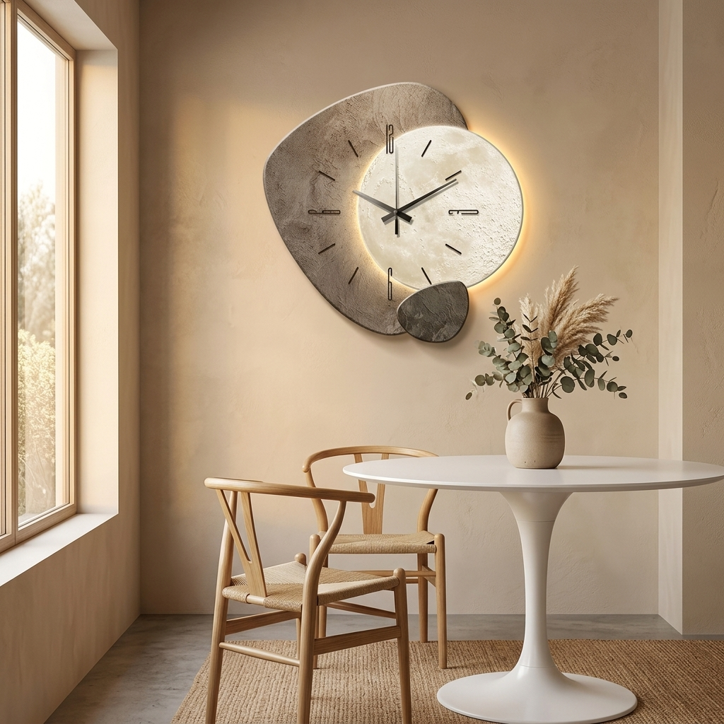Mondschein-Wanduhr mit warmer Hintergrundbeleuchtung