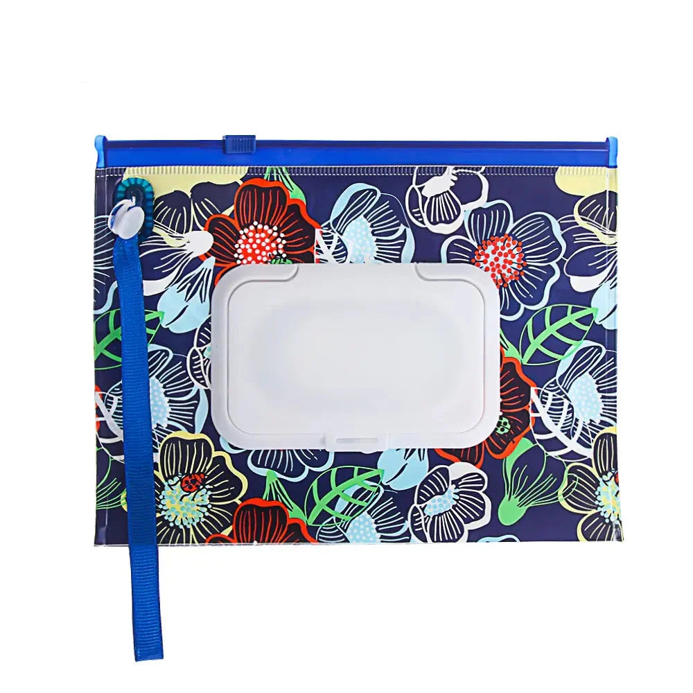 Tragbare Baby-Feuchttüchertasche mit Druckknopfschlaufe und Klappdeckel