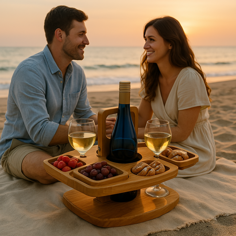 Tragbarer Wein-Picknicktisch aus Holz für Outdoor-Aktivitäten