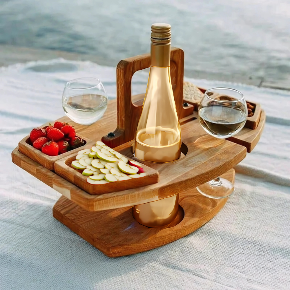 Tragbarer Wein-Picknicktisch aus Holz für Outdoor-Aktivitäten
