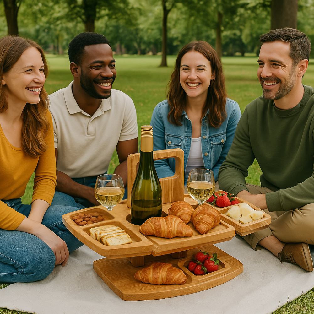 Tragbarer Wein-Picknicktisch aus Holz für Outdoor-Aktivitäten