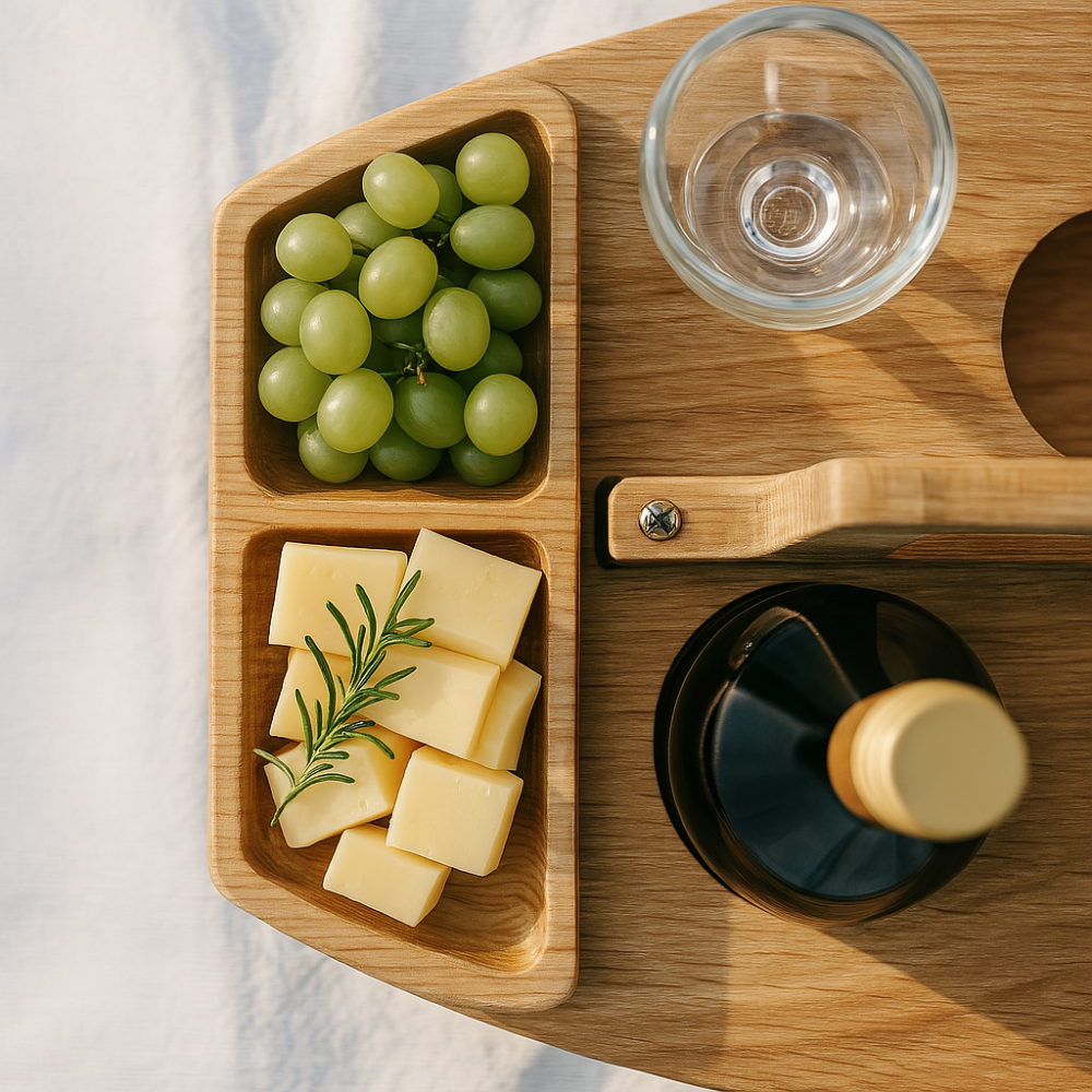 Tragbarer Wein-Picknicktisch aus Holz für Outdoor-Aktivitäten
