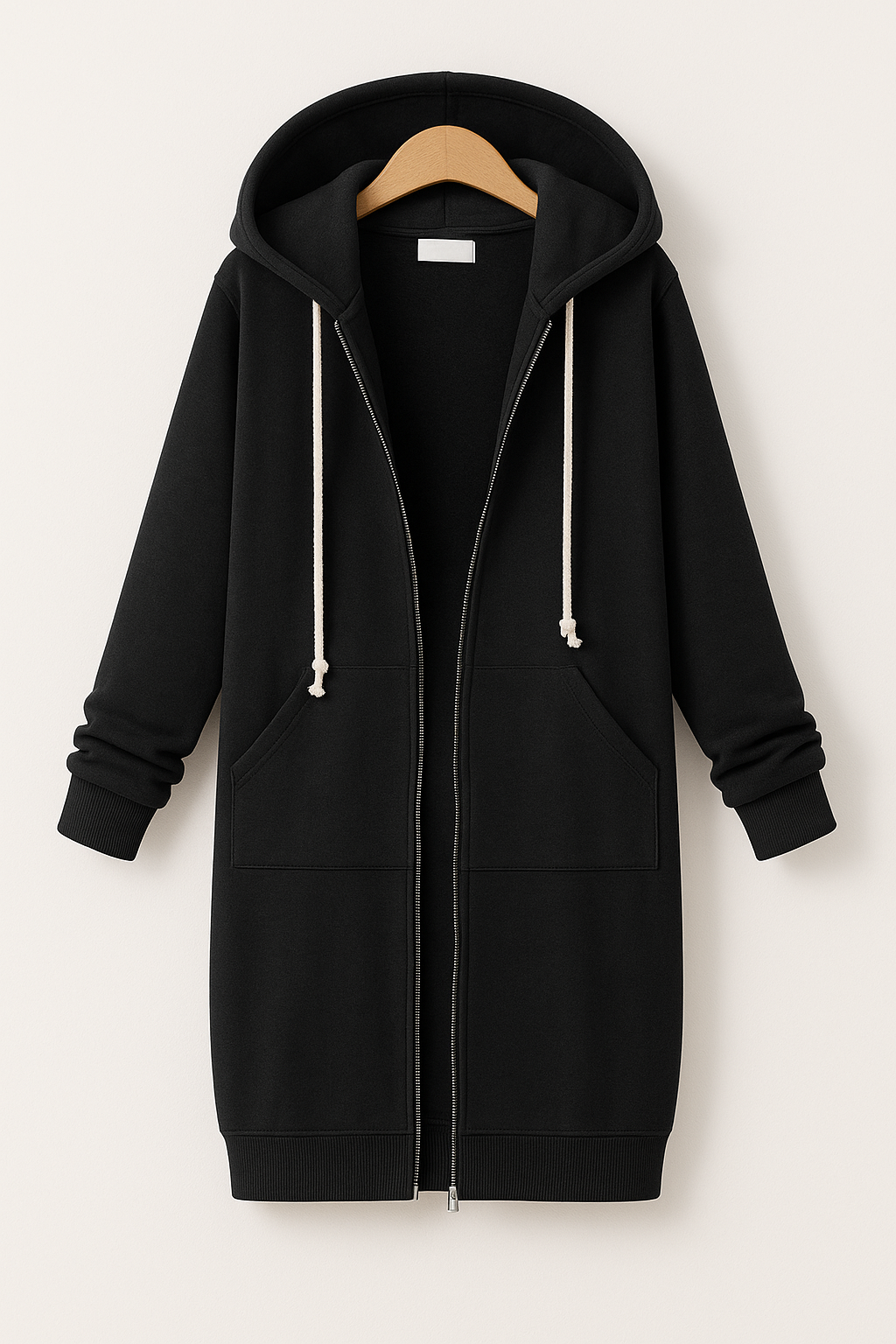 Langer Kapuzenpullover mit Reissverschluss für Damen