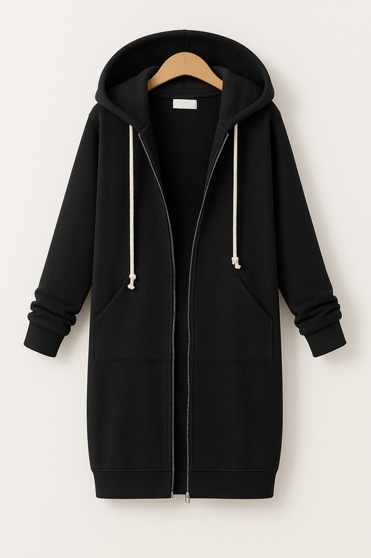 Langer Kapuzenpullover mit Reissverschluss für Damen