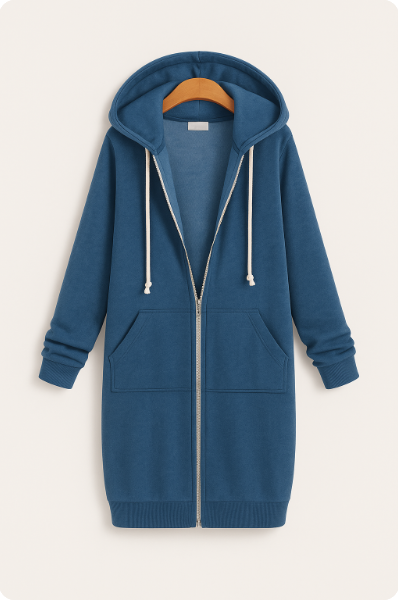 Langer Kapuzenpullover mit Reissverschluss für Damen