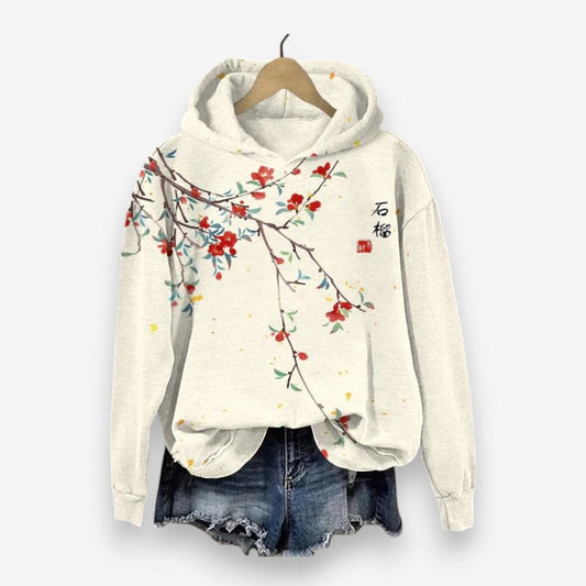 Langärmliger gemusterter Oversize-Kapuzenpullover