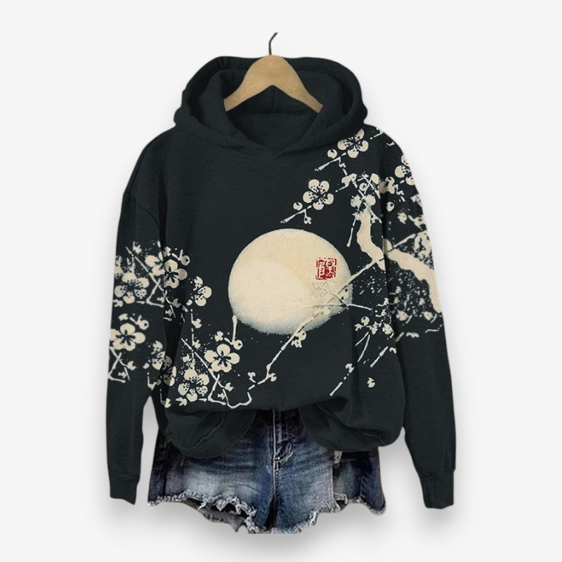 Langärmliger gemusterter Oversize-Kapuzenpullover