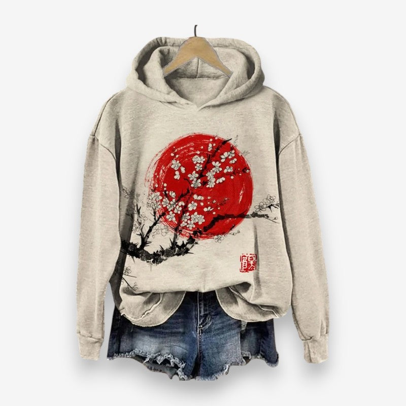 Langärmliger gemusterter Oversize-Kapuzenpullover