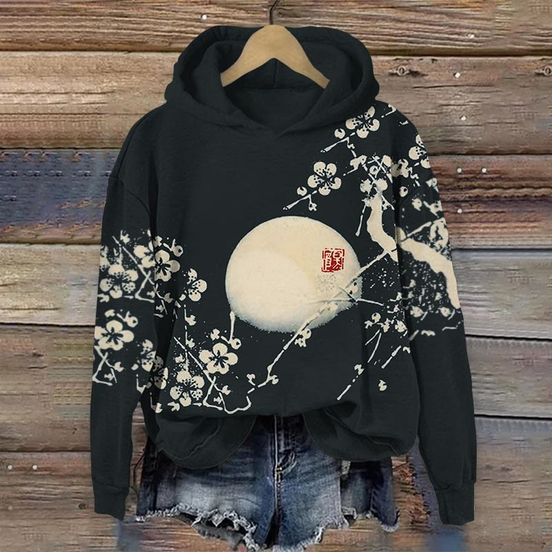 Langärmliger gemusterter Oversize-Kapuzenpullover