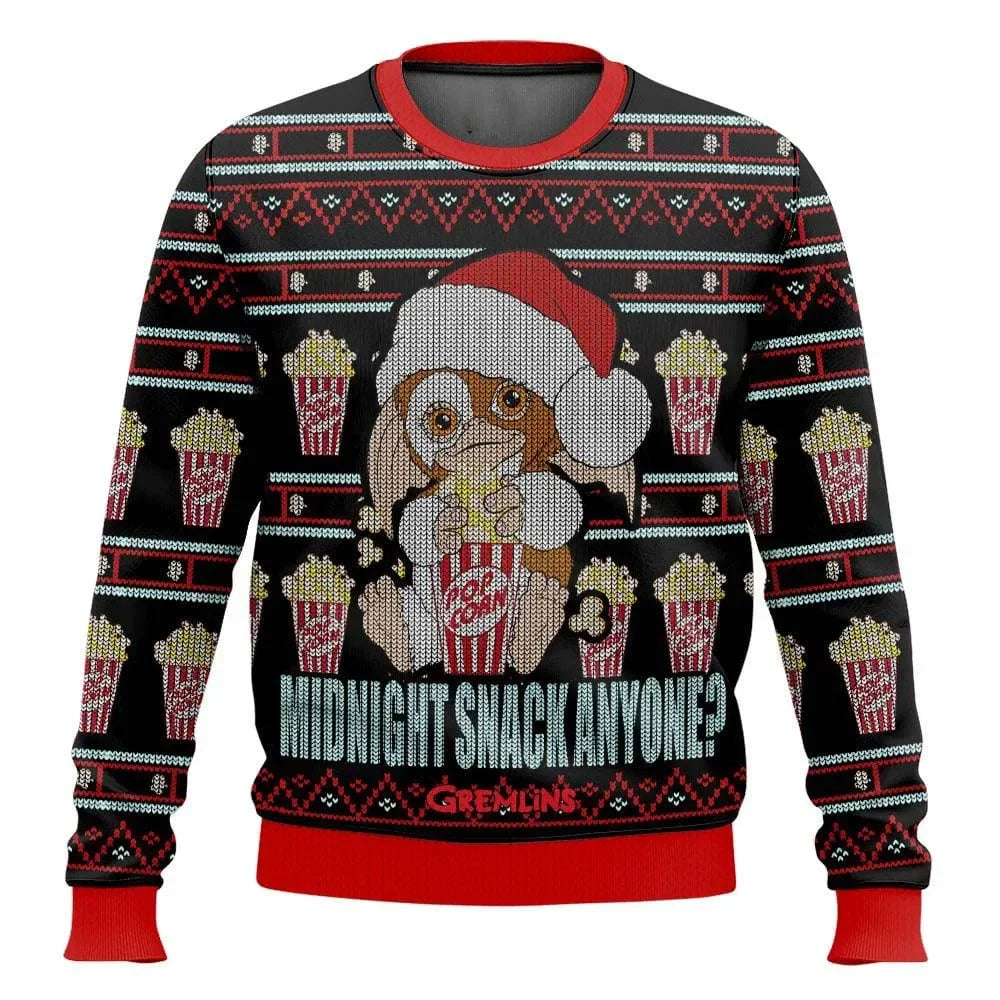 Weihnachtliches Gremlins Oberteil mit 3D-Druck | Unisex-Pullover mit winterlichem Monstermotiv