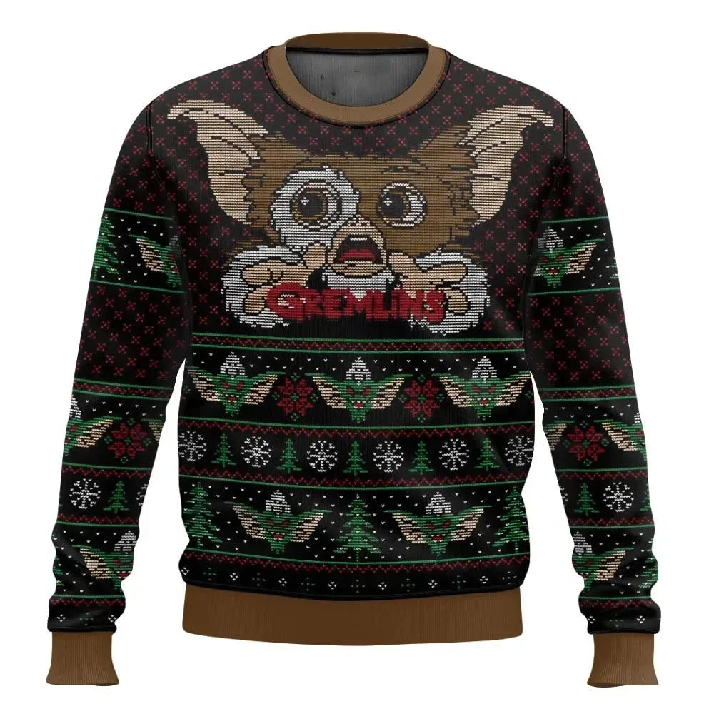 Weihnachtliches Gremlins Oberteil mit 3D-Druck | Unisex-Pullover mit winterlichem Monstermotiv
