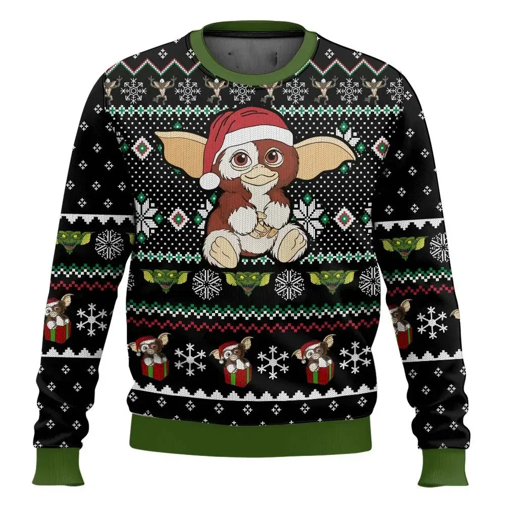 Weihnachtliches Gremlins Oberteil mit 3D-Druck | Unisex-Pullover mit winterlichem Monstermotiv