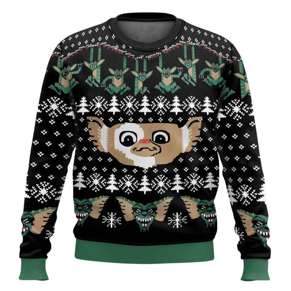 Weihnachtliches Gremlins Oberteil mit 3D-Druck | Unisex-Pullover mit winterlichem Monstermotiv