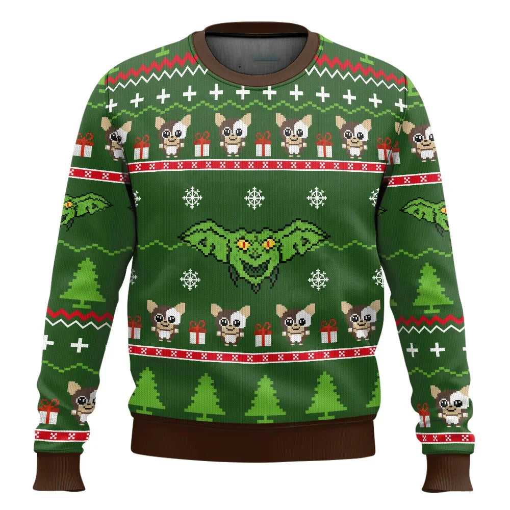 Weihnachtliches Gremlins Oberteil mit 3D-Druck | Unisex-Pullover mit winterlichem Monstermotiv