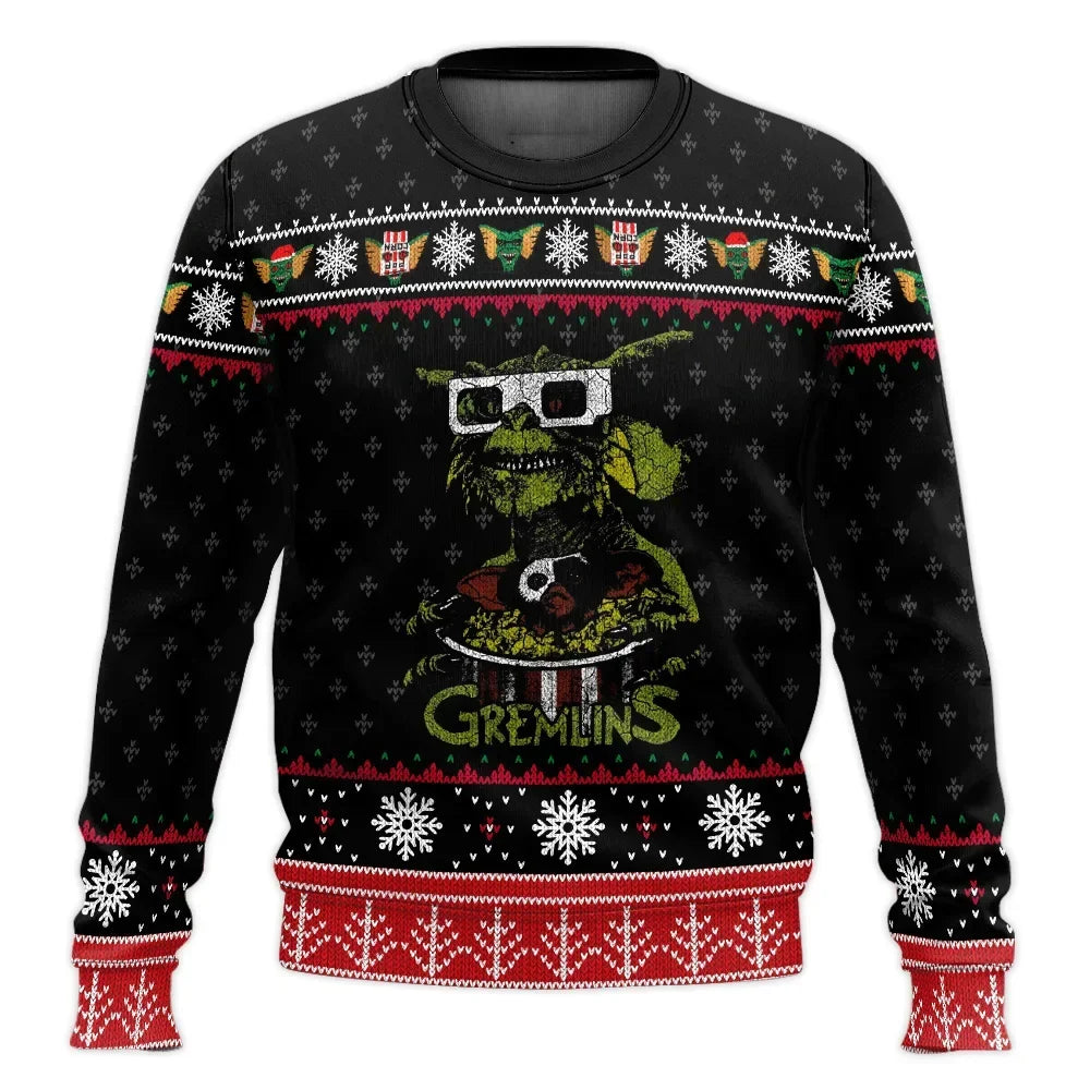 Weihnachtliches Gremlins Oberteil mit 3D-Druck | Unisex-Pullover mit winterlichem Monstermotiv