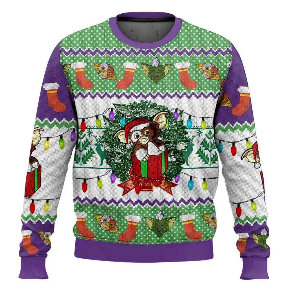 Weihnachtliches Gremlins Oberteil mit 3D-Druck | Unisex-Pullover mit winterlichem Monstermotiv
