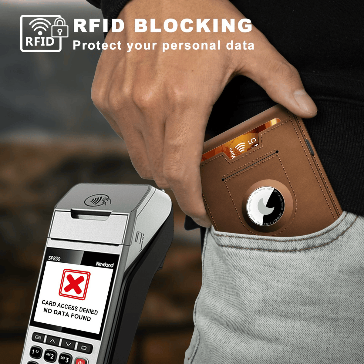 Schlanke, zweiflüglige minimalistische Ledergeldbörse und Kreditkartenetui mit RFID-Schutz, Aluminium-Pop-up-Fach und Geldklammer