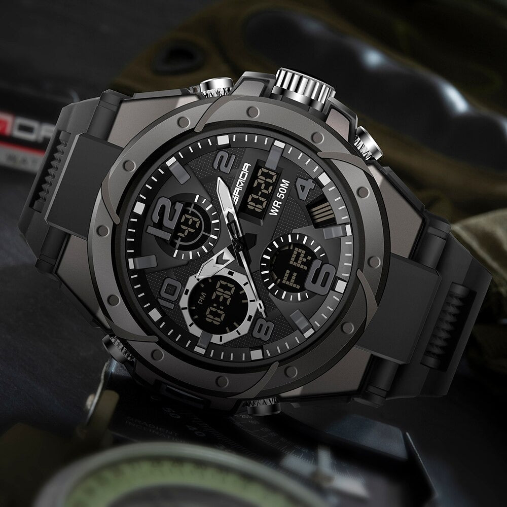 Militär-Herrenarmbanduhr – Robuste, multifunktionale analoge und digitale Armbanduhr