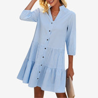 Blaues kurzes Vichy-Karo-Hemdblusenkleid für Damen