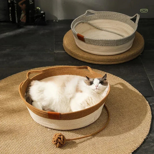 Bequemes, handgeflochtenes Katzenbett aus Baumwollseil