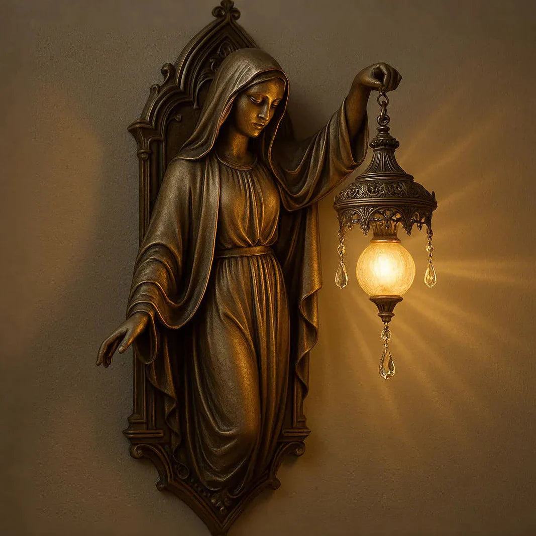 Handgefertigte Wandleuchte mit sanftem LED-Licht – Besondere kabellose Wandlampe mit spirituellem Motiv