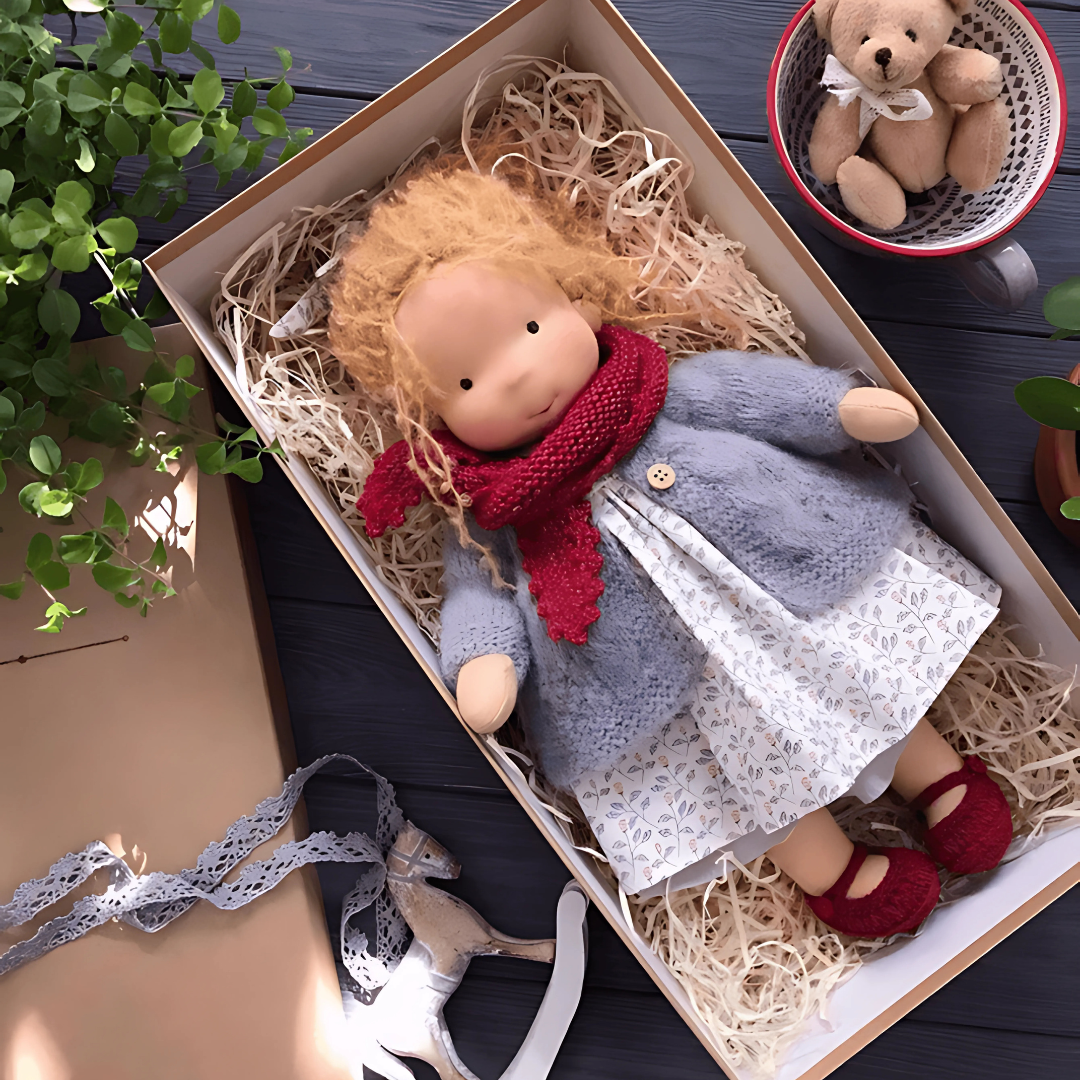 Handgemachte Puppe aus weichem Plüsch – Waldorf-Spielzeug