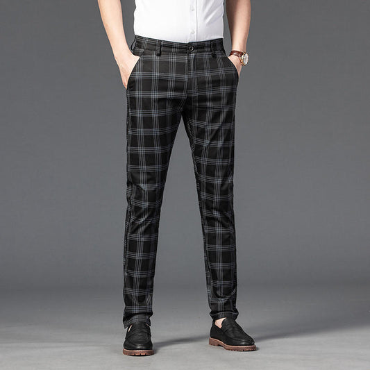 Karierte Slim Fit Herren-Chinohose