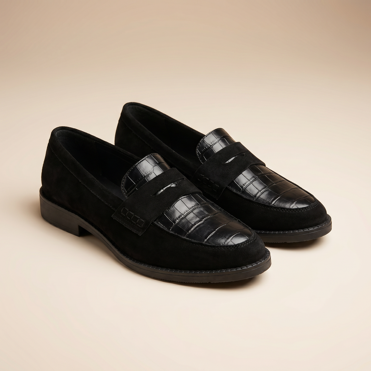 Damen-Ledermokassins mit Krokoprägung | Gepolsterte Schlupfschuhe