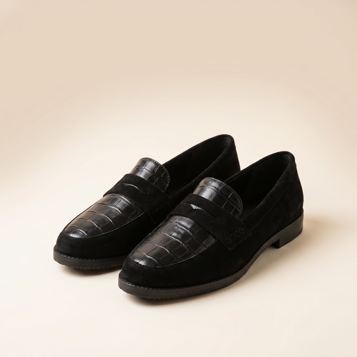 Damen-Ledermokassins mit Krokoprägung | Gepolsterte Schlupfschuhe
