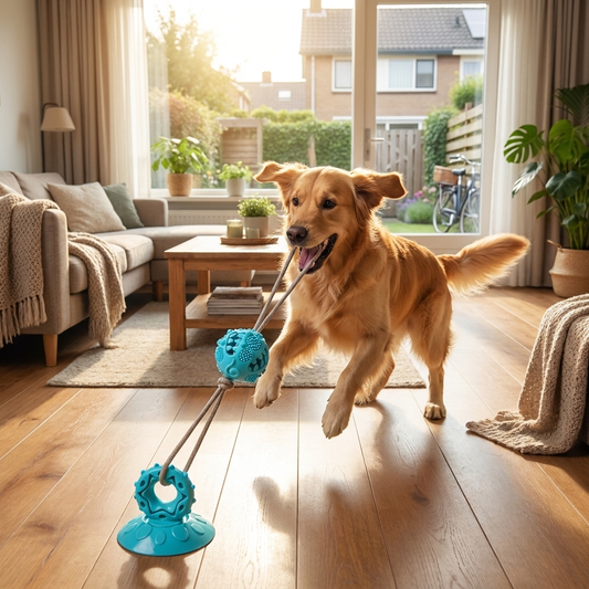 Hundespielzeug mit Saugnapf und Seil