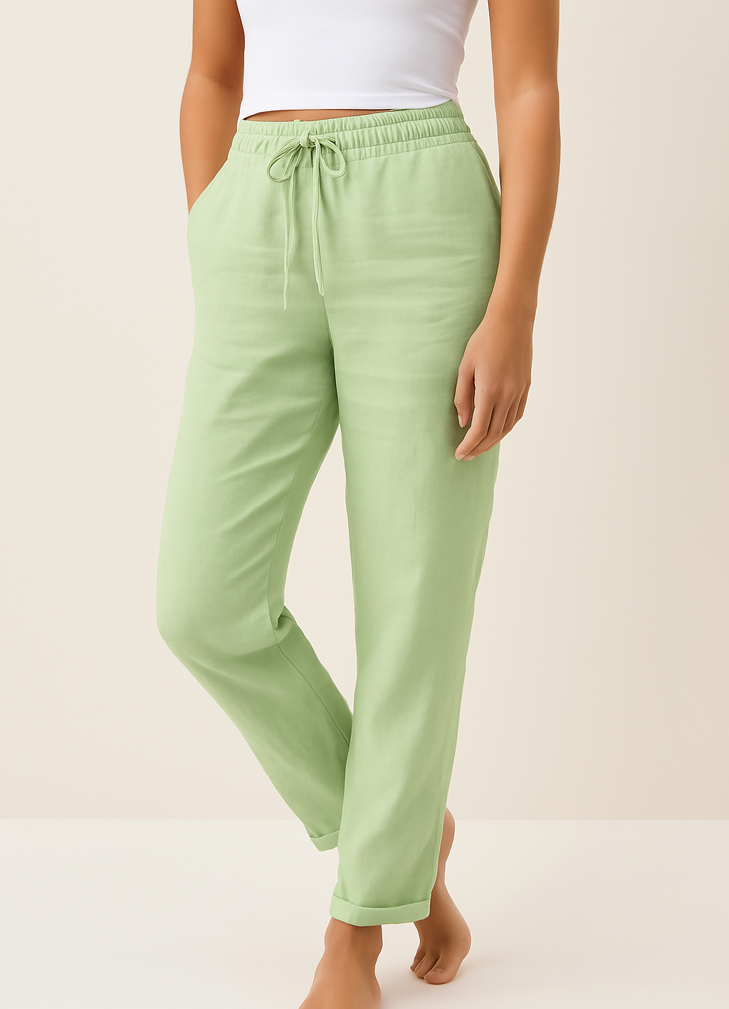 Lockere Leinenmischung-Hose mit Bindeband