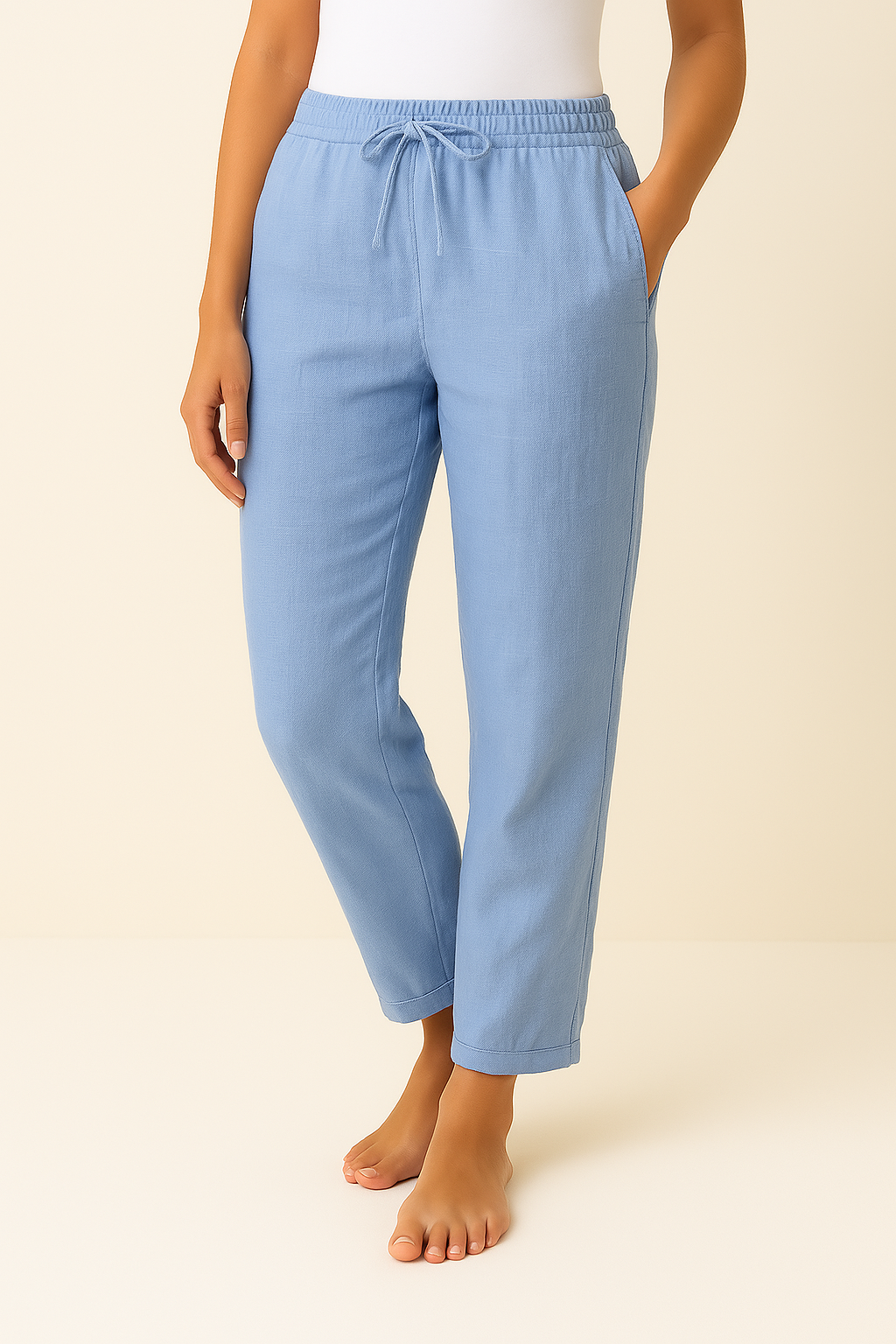 Lockere Leinenmischung-Hose mit Bindeband