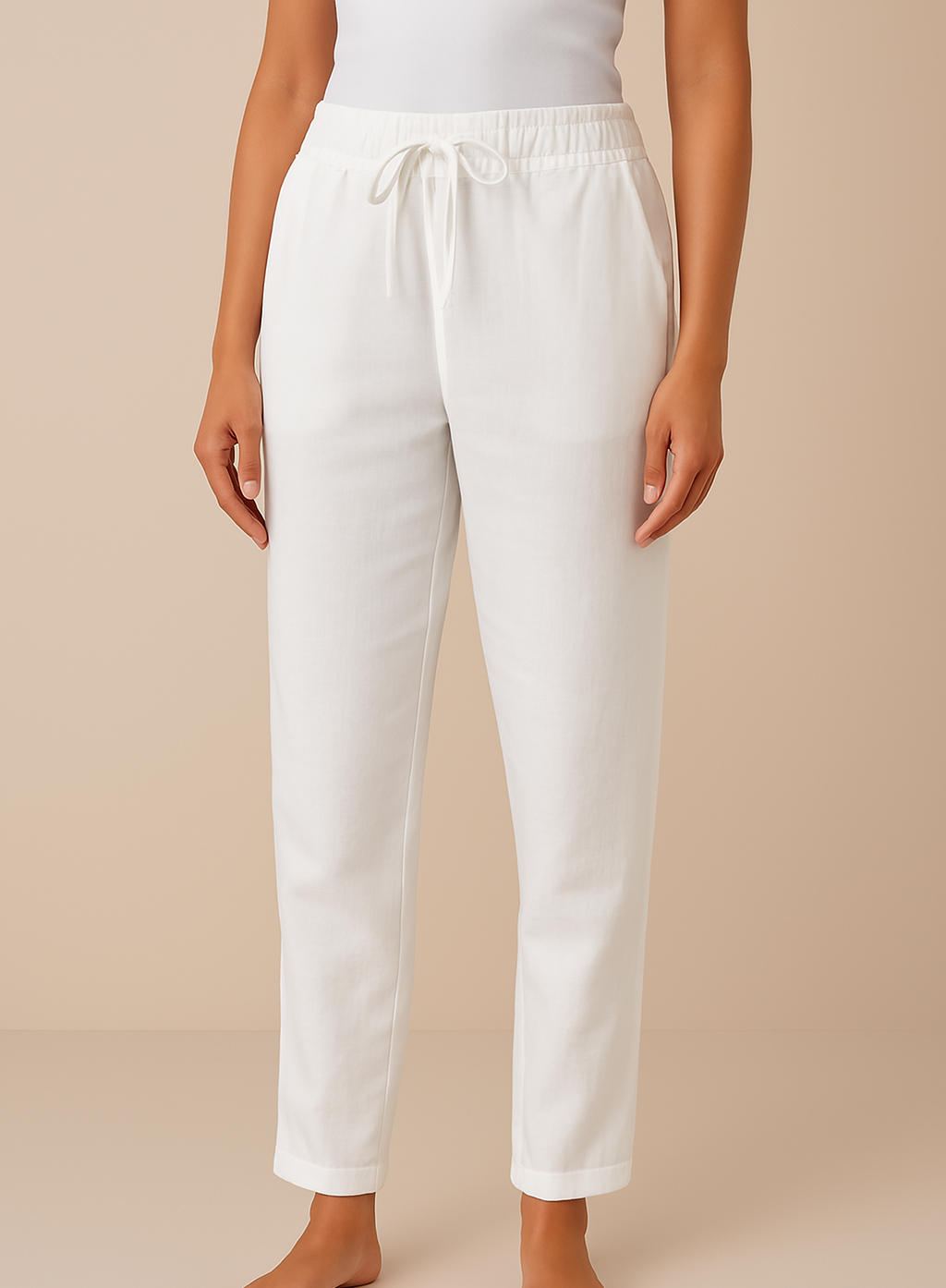 Lockere Leinenmischung-Hose mit Bindeband