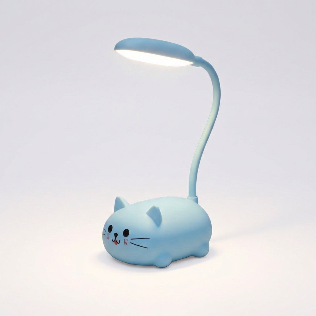 LED Schreibtischlampe mit verstellbarem Hals – Kompaktes Katzendesign in Blau, Rosa, Weiss und Grün