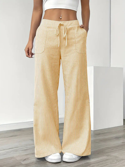 Gestreifte Damen-Hose mit hohem Bund und weitem Bein