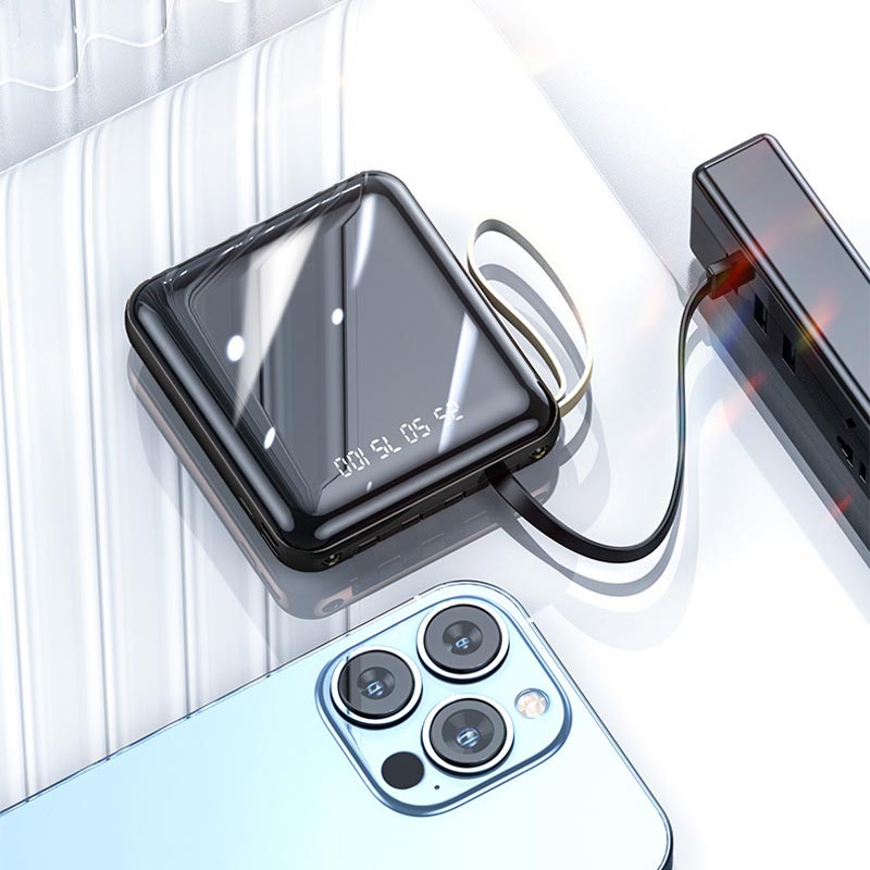 Mini Powerbank 20000 mAh mit integrierten Kabeln