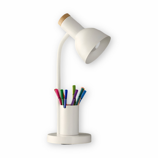 Moderne nordische LED-Tischlampe mit stilvollem Stifthalter - augenschonende Beleuchtung fürs Büro, zum Lesen und für die Heimdekoration