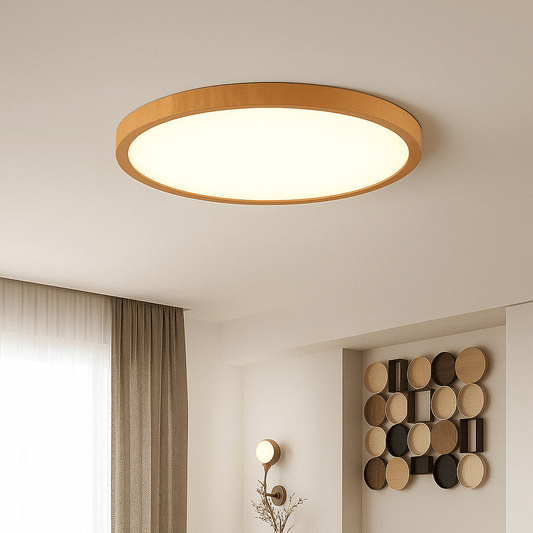 Moderne, runde, ultradünne LED-Deckenleuchte aus Holz