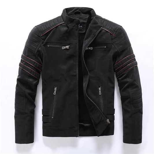 Bikerjacke aus Kunstleder mit Stehkragen
