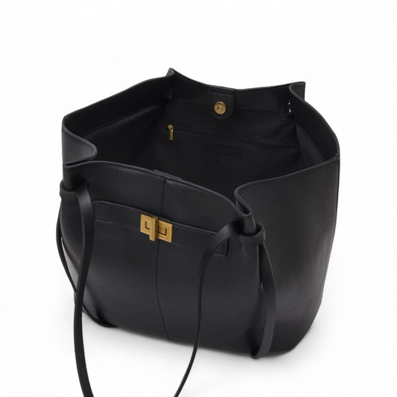 Grosse schwarze PU-Leder Handtasche