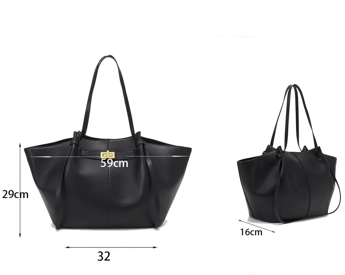 Grosse schwarze PU-Leder Handtasche
